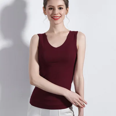 Wine-V-Neck Высококачественный Летний Топ для женщин без рукавов Тонкий v-образный вырез безрукавка бесшовный жилет весенний Бюстье Топы женские Мягкие майка женская майка с тонкими бретелями - Цвет: Wine-V-Neck