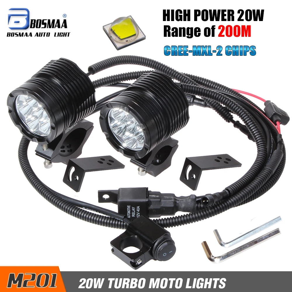 

BOSMAA 2xM201 Moto White 4800LM MX-L2 LED Motorcycle Headlight Fog Spot HeadLamp Spotlight Motorbike Bulb high/low /flash light