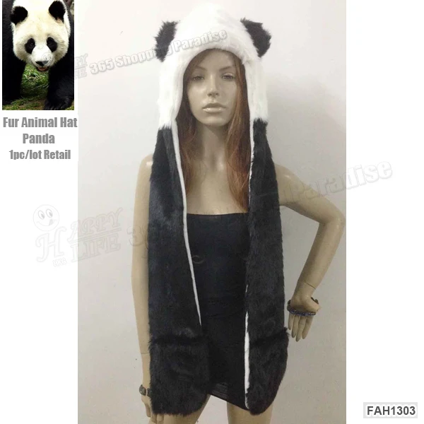 1 шт./лот, популярный капюшон из искусственного меха Crazy Panda высокого качества, шапка с ушками и ручными карманами, 3 в 1 Функция