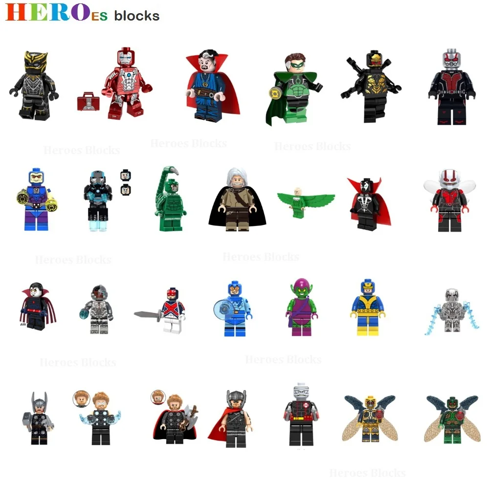 Строительные блоки Супергерои Черная Пантера, Человек-Муравей, Стервятник, Доктор Стрэндж, Спаун, Оса, Жук и Гоблин. Фигурные кирпичи Игрушки совместимы с Лего.