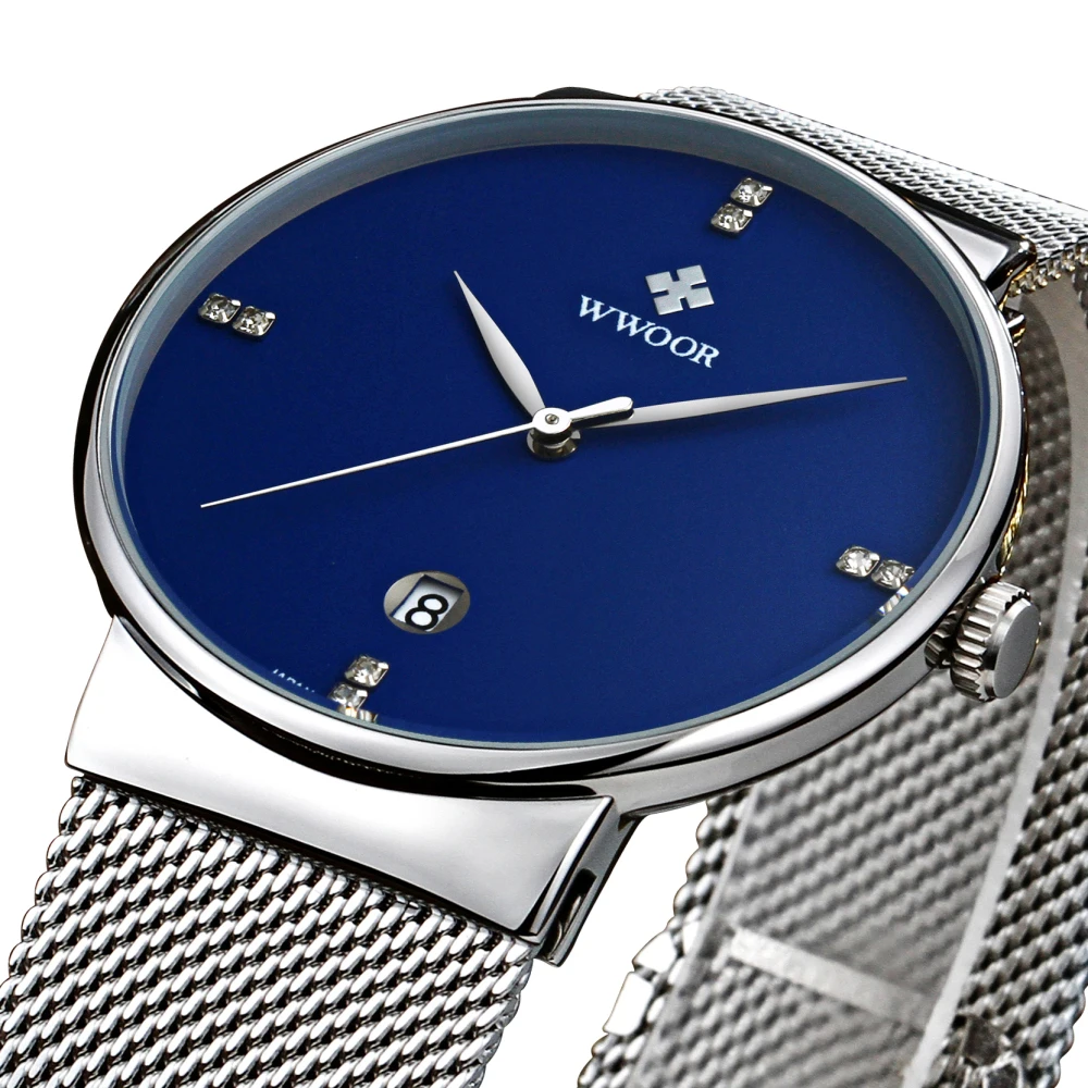 Часы мужские брендовые кварцевые ультратонкие с датой водонепроницаемые