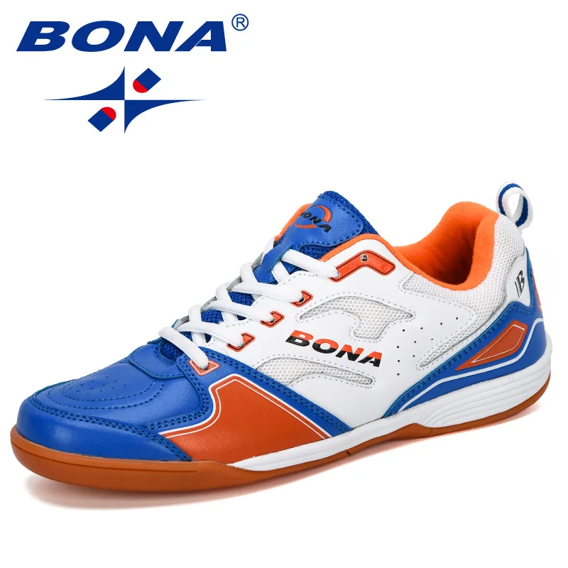 White orange R blue BONA новые дизайнерские мужские футбольные бутсы, уличные тренировочные бутсы, мужские спортивные кроссовки, спортивная обувь, мужская кожаная комфортная обувь - Цвет: White orange R blue