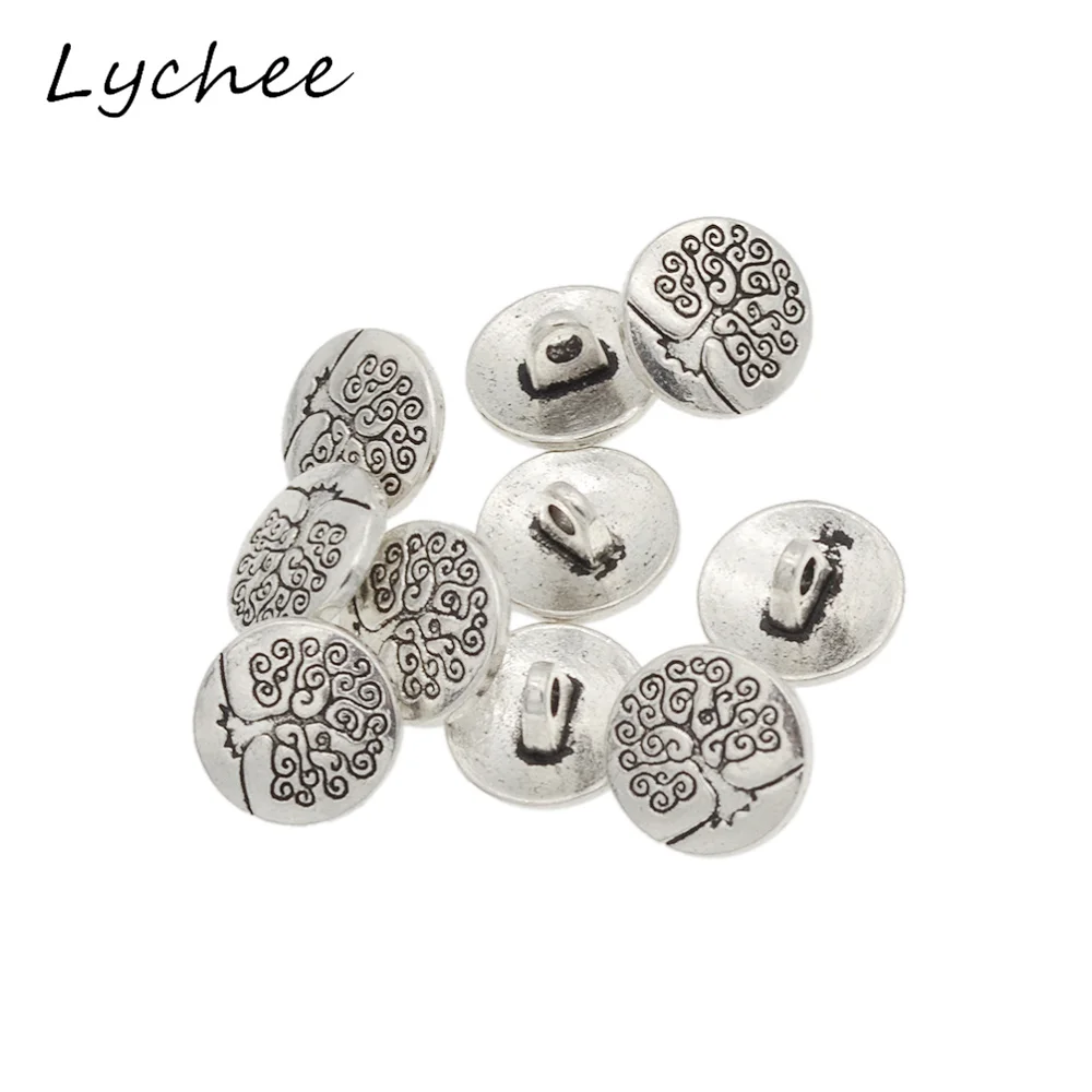 Lychee 10 шт. античные серебряные металлические пуговицы с хвостовиком из дерева
