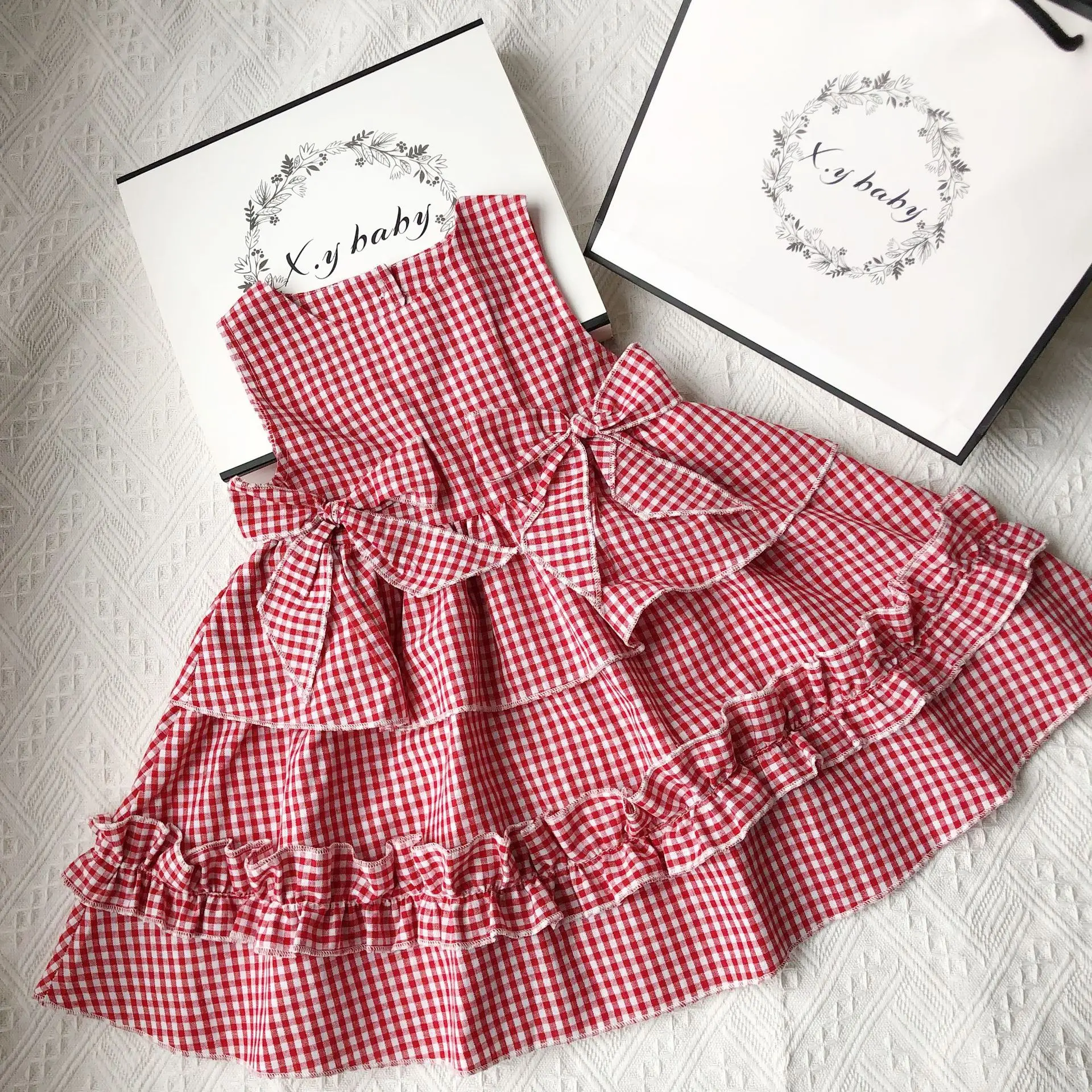 Girl 2019 Summer Children's Dress Cotton Plaid Bow Sweet Court Spanish Wind Kids Princess Dresses | Детская одежда и обувь