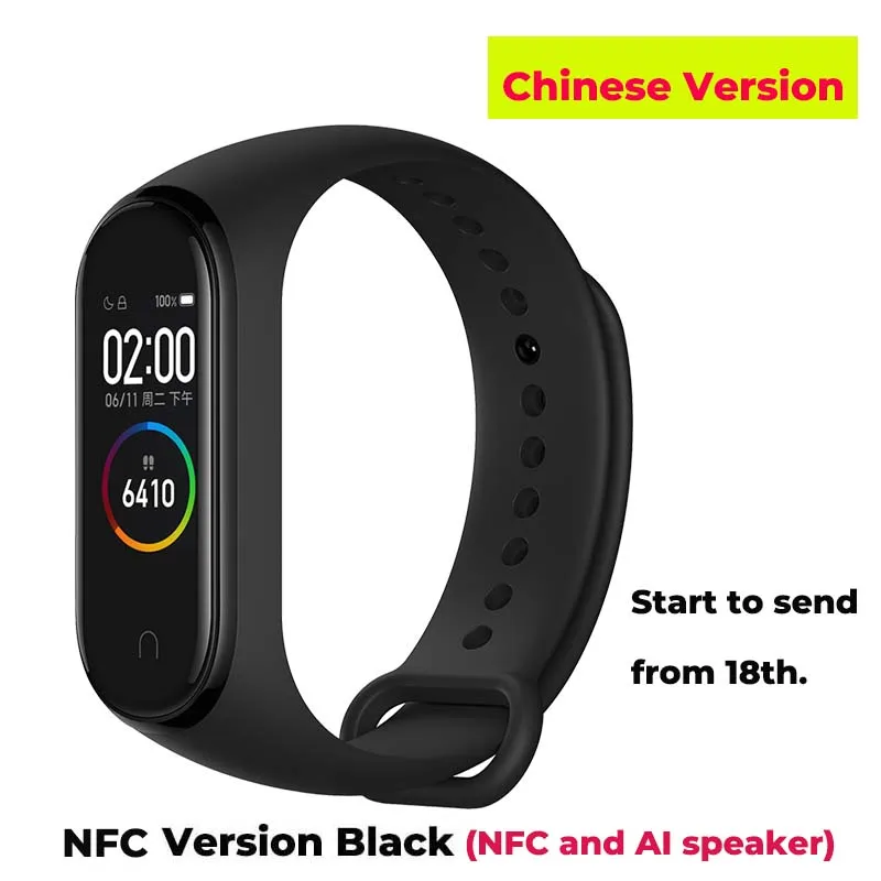 CN NFC Version Black Глобальный Xiaomi mi группа 4 цвета Экран браслет сердечного ритма Фитнес новые mi Группа 4 Bluetooth 5,0 50 м плавание mi нг Водонепроницаемый - Цвет: CN NFC Version Black
