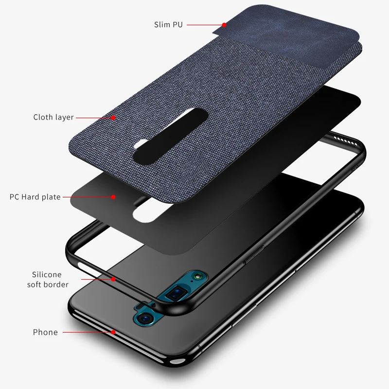 Для OPPO Reno 10x zoom Case Ткань полная защита жесткая задняя панель из поликарбоната для 6