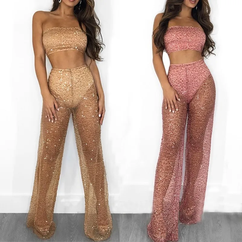 Комплект из двух предметов: блестящий топ и брюки с золотыми блестками Женский