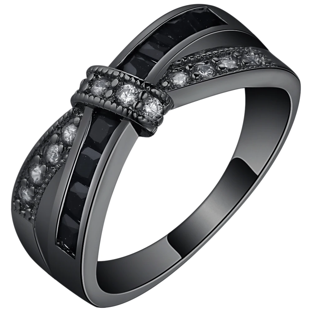BLACK BLACK Обручальное кольцо для девушки подарок крест розовый красный циркон из камня принцесса женские свадебные фиолетовые синие серебряные цвета ювелирные изделия - Цвет основного камня: BLACK BLACK