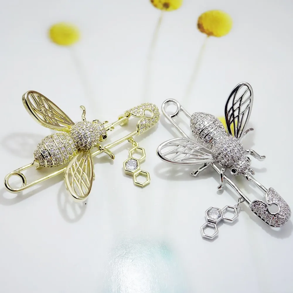 Мода Циркон Винтаж пчела броши для женщин мужчин рубашка галстук воротник штифты