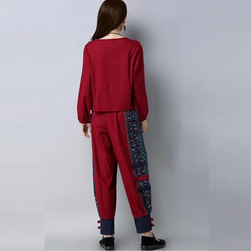 Женский этнический винтажный костюм шаровары и топ комплект из двух предметов