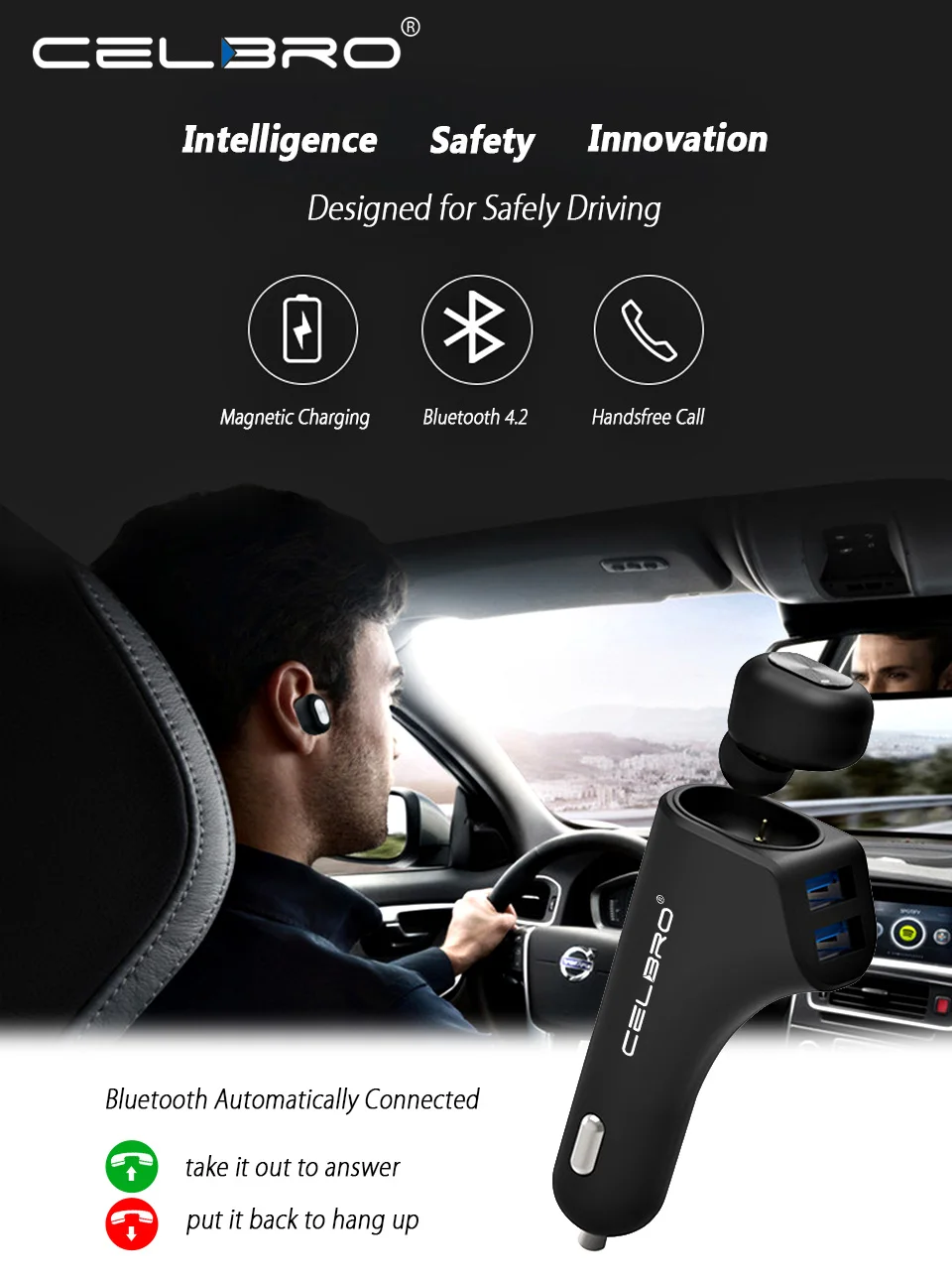 2-в-1 Bluetooth гарнитура автомобиль Громкая связь Зарядное устройство, свободные руки, набор, 3.1A устройство для автомобиля с двумя портами USB для зарядки Авто Автомобильное Зарядное устройство адаптер для мобильного телефона