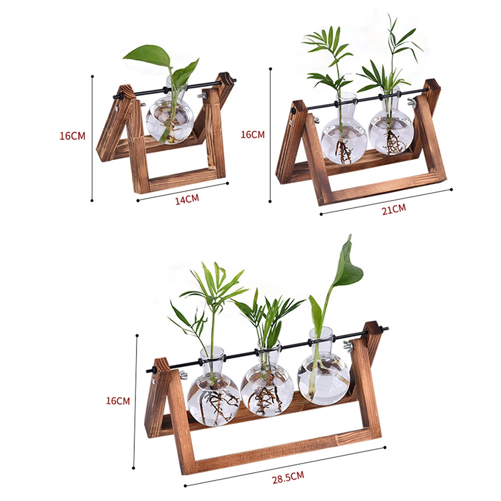 

Terrarium Creative Hydroponic Plant Transparent Vase Wooden Frame Vase Decoratio Glass Tabletop Plant Bonsai Decor Flower Vase