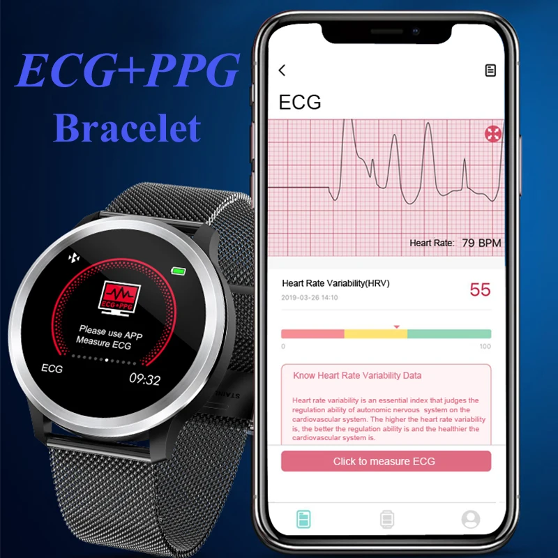 ECG умный браслет в виде часов smartwatch ip68 кровяное давление ppg монитор сердечного