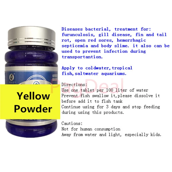 

30pcs 100pcs Tablets Aquarium Fish Tank Treatment Yellow Powder Aquatic Freshwater Saltwater Fish Infection Cure Medicine Drug