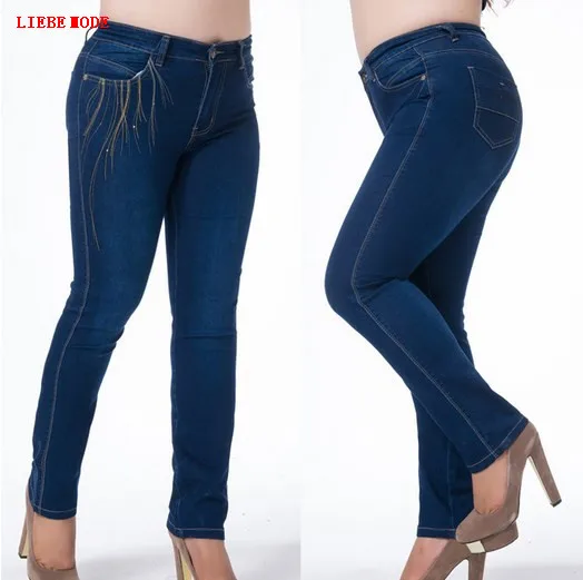 

Korean Women Skinny Jeans Blue Denim Pencil Pants 2019 High Waist Stretch Plus Up Jeans Slim Skinny Long Jens Plus Size 6XL 7XL