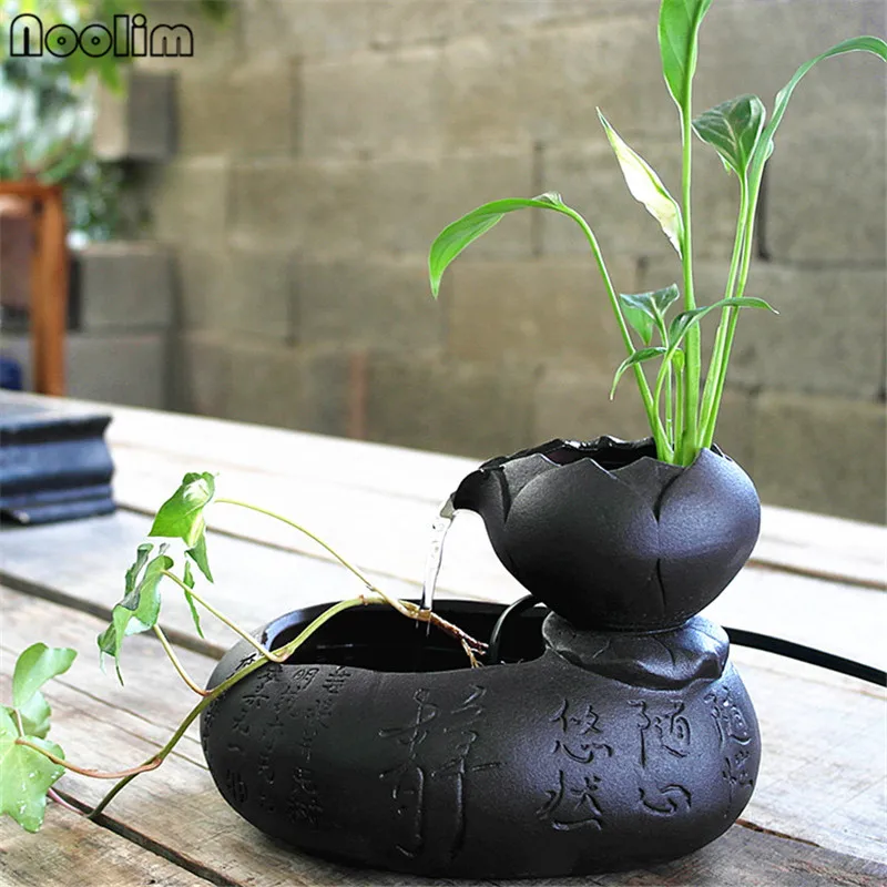 Brown Lotus Shape Маленькие фонтаны для воды, украшение для дома, колесо фэн-шуй, домашнее офисное настольное украшение в виде водопада, гидропонное растение, цветочный горшок - Цвет: Brown Lotus Shape