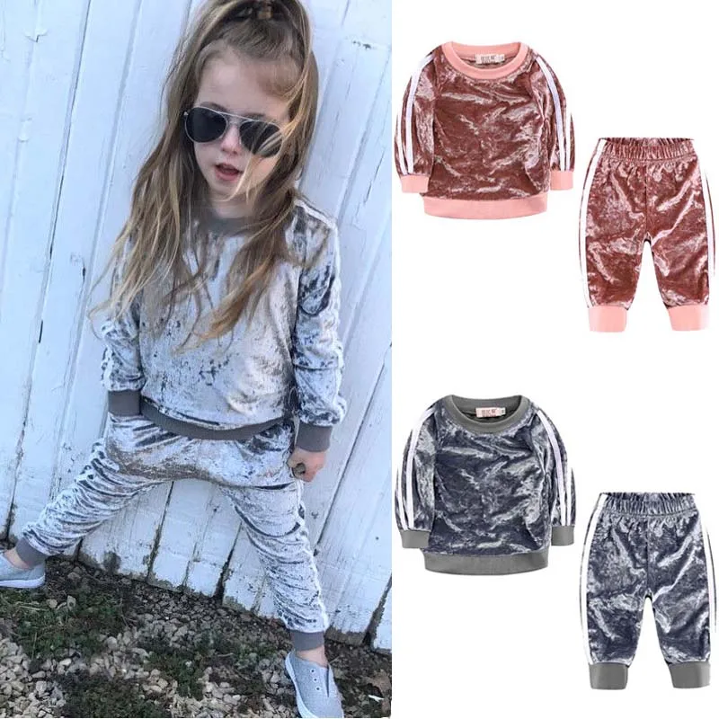 Baby Boys Girls Velvet Hooded Clothing Set Kids Jacket Coat Pants Suit for Sports Suits Tracksuits Toddler Children Clothes |