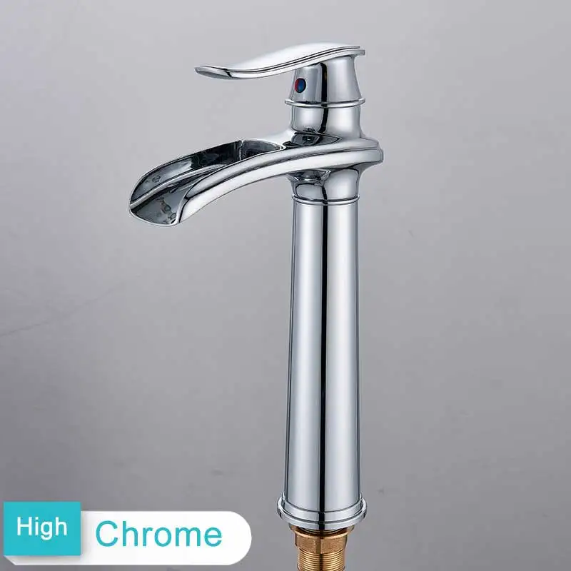 High Chrome Матовый никель смеситель для раковины на бортике Водопад Ванная комната сосуд Раковина кран с одной ручкой кран для холодной и горячей воды - Цвет: High Chrome