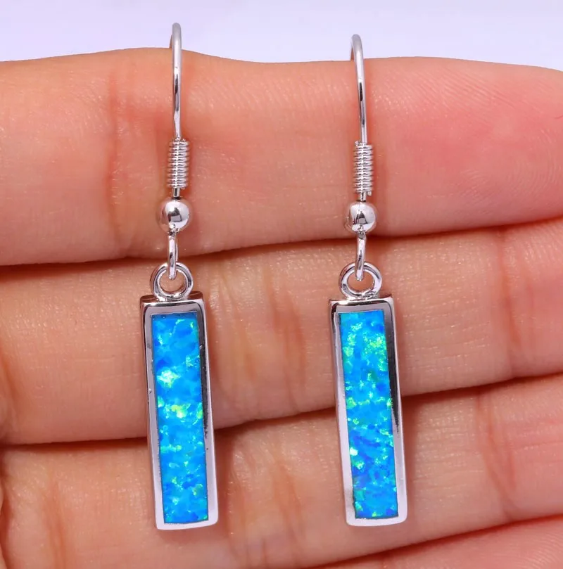 CiNily Created Blue Fire опаловые посеребренные серьги,,, Модные женские ювелирные изделия, Висячие серьги 1 5/" OH3410