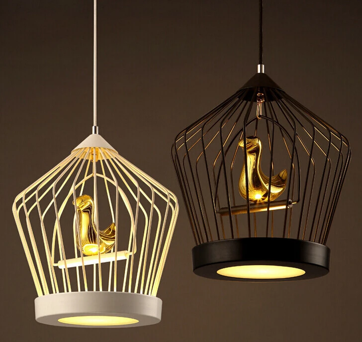 Abajur Loft Industrial Retro Iron Bird Cage LED Chandelier Lighting American Restaurant Lampshade Cafe Bar Hanging Lamp Fixture | Лампы и