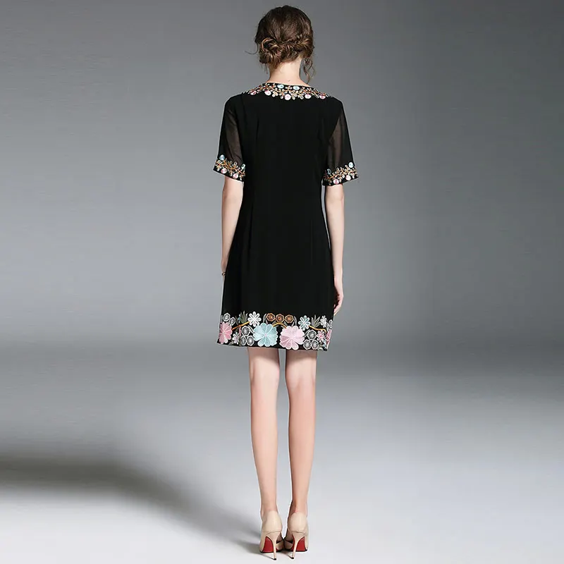 Женское короткое платье с цветочной вышивкой Willstage черное винтажное мини-платье