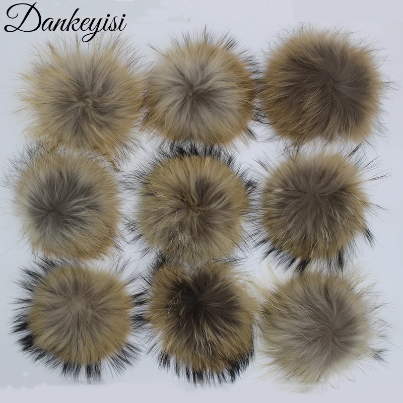 

DANKEYISI 30pcs Fur Pom Poms 13-15cm DIY Raccoon And Fox Fur Pom Poms Natural Fur Pompon For Hat Scarf Accessories