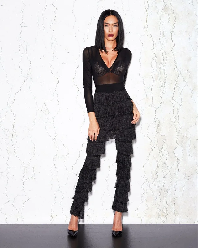 Женский Облегающий комбинезон HL с длинным рукавом и кисточками|see through bodysuit|jumpsuit