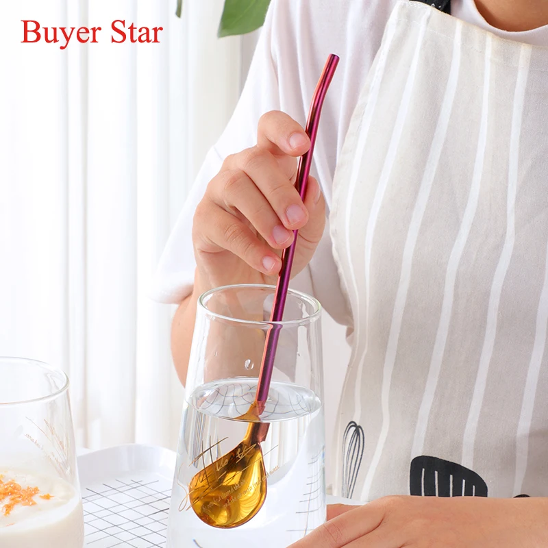 4 Pcs Stainless Steel Drinking Straw Spoon With Long Handle Big Cocktail Coffee Milk Tea Ice Cream Stirring Bar Accessory | Дом и сад