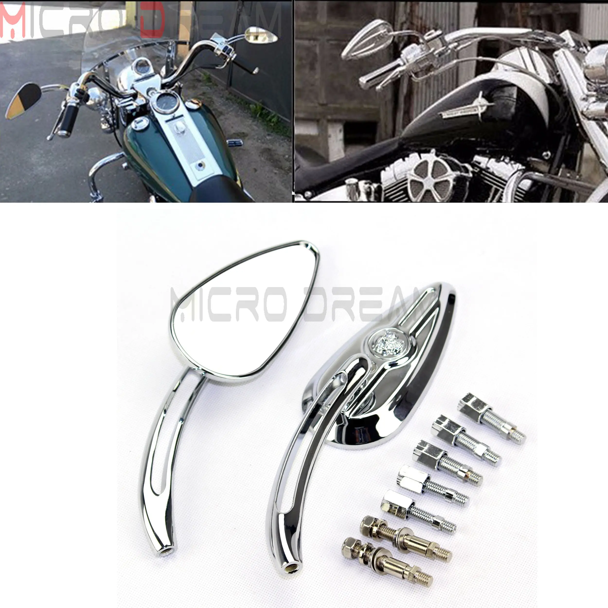 Зеркало заднего вида хромированное мотоциклетное с черепом для Harley Heritage Softail Dyna