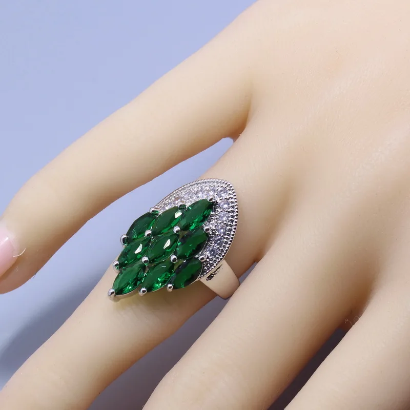 Женский комплект ювелирных изделий из 4 предметов Серебряный зеленый циркон