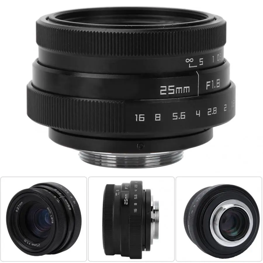 Lente para celular 25 мм F1.8 Мини CCTV C Mount широкоугольный объектив для sony Nikon Canon DSLR lentille для освещения под светильник
