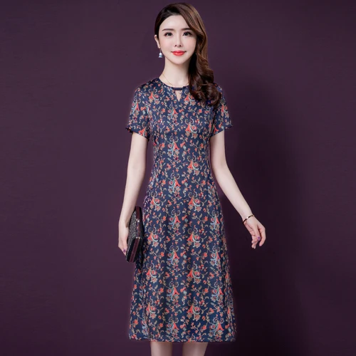 Женское шелковое платье с коротким рукавом элегантное стильное большого размера