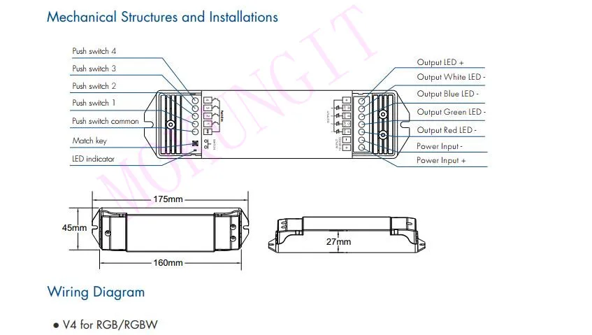 4CH* 5A 12-36VDC CV контроллер V4 затемнения/цветовая температура/RGB/RGBW 2,4 ГГц RF беспроводной ресивер 4 в 1 контроллер высокой мощности V4