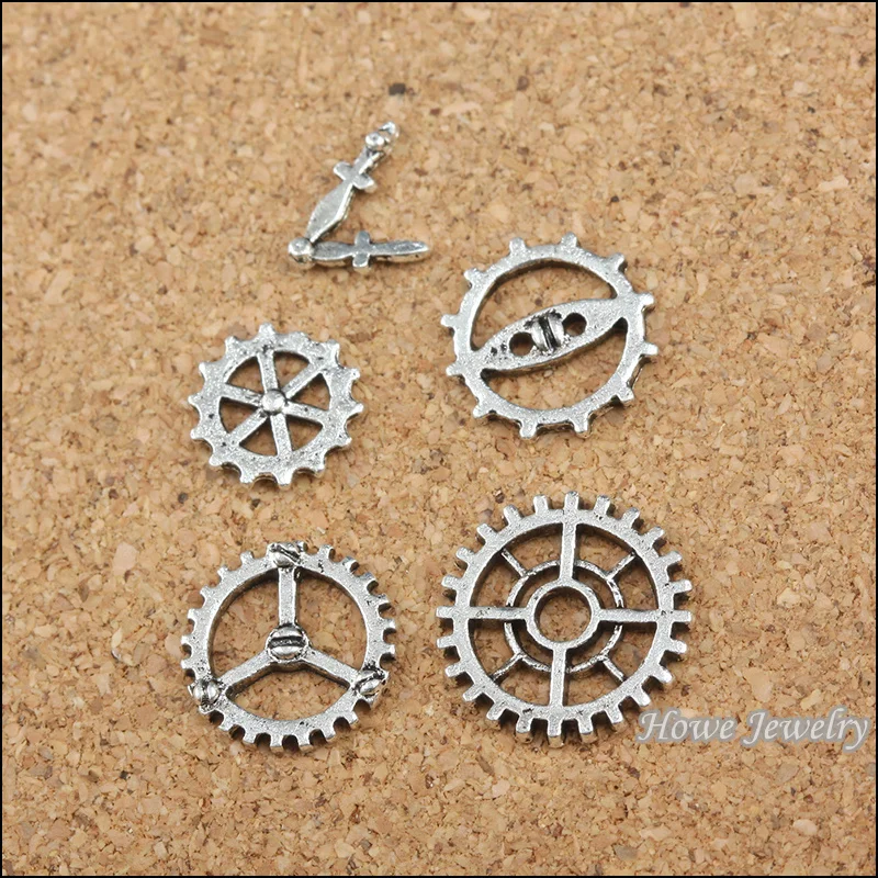 

mix 225PC chram vintage gear &clock hands Pendant Tibetan silver Zinc Alloy Fit Bracelet Necklace DIY Metal Jewelry Findings007