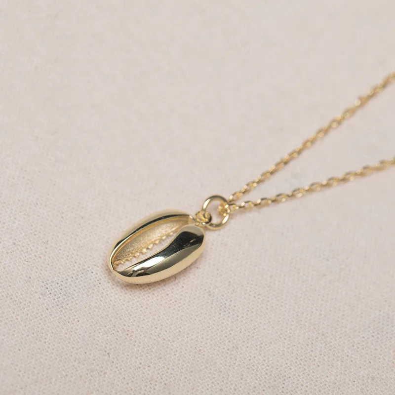 

PONYKISS Trendy 100% 925 Sterling Silver Chic Golden Shell Pendant Necklace For Women Party Holiday Delicate Accessory Fine Gift