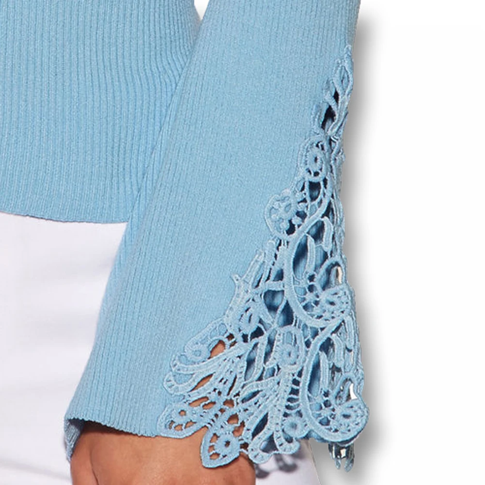 С открытыми плечами кружево лоскутное длинным рукавом сплошной цвет для женщин