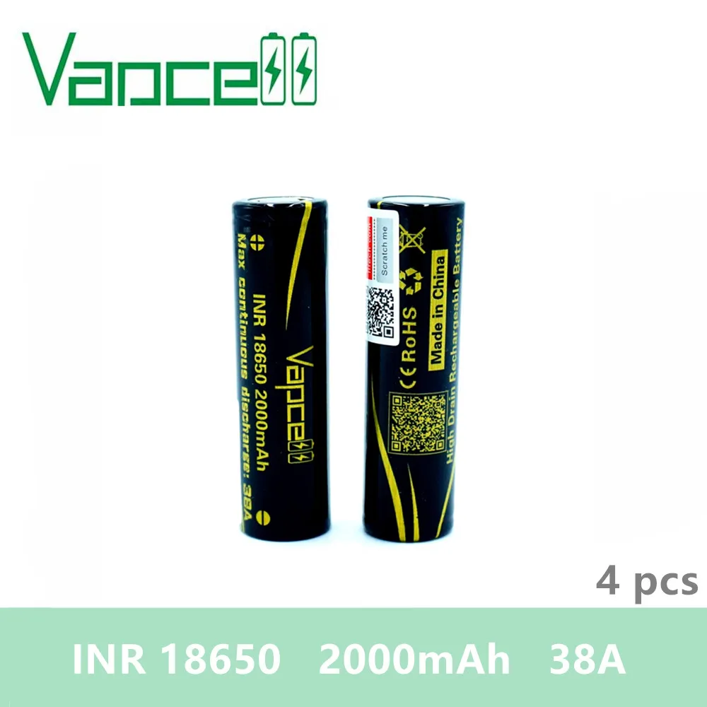 Бесплатная доставка 4 шт. VAPCELL 18650 2000 мАч 38A 3 7 В перезаряжаемая литиевая батарея