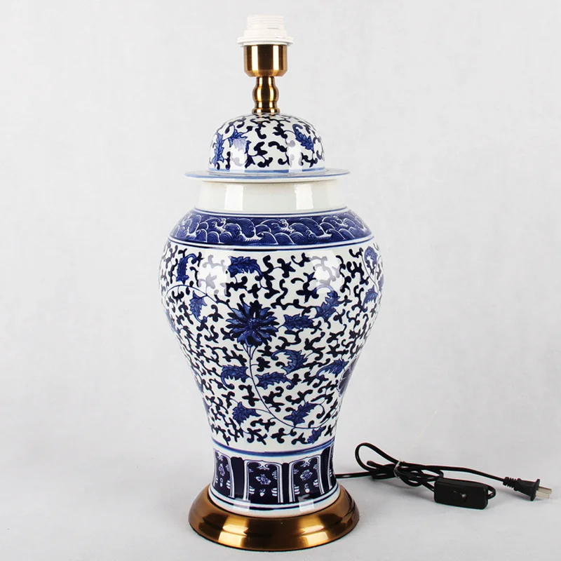 Светодиодная лампа E27 в китайском ретро-стиле с ручной росписью сине-белая