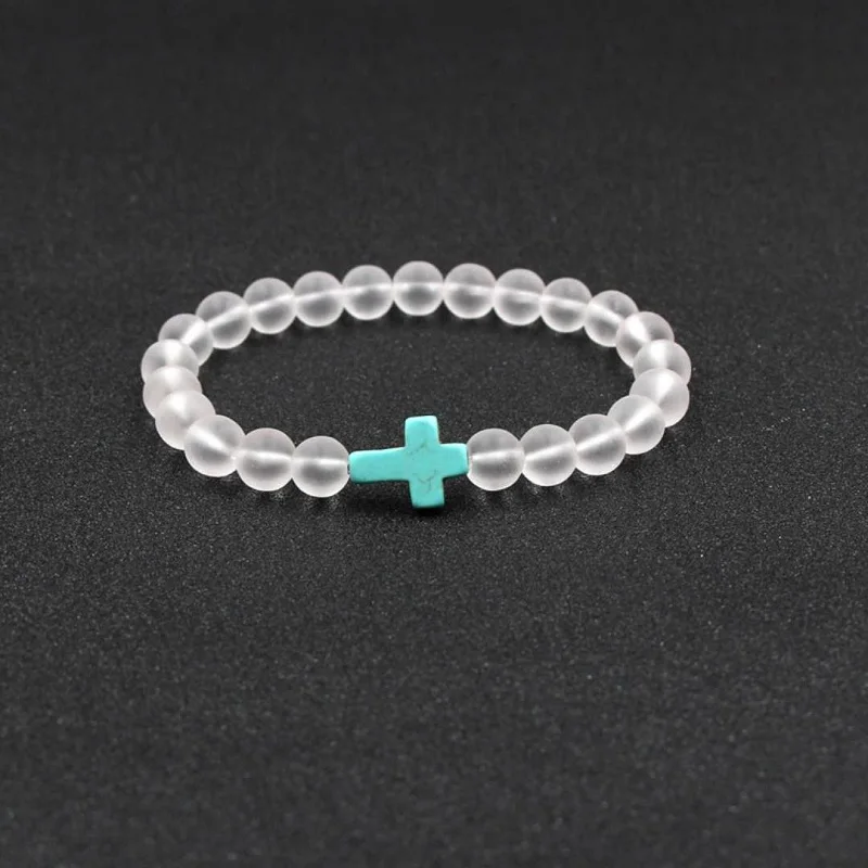 Natural Stone Beads Strand bracelet Men Cross Prayer Yoga Bracelet For Women ANGWTLY |