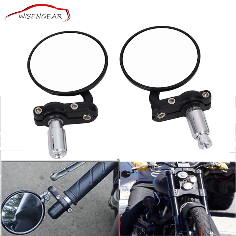 Wisengear мотоцикл 7/8 &quotРучка Бар Конец стороны заднего Зеркала Кафе Racer Bobber Clubman для