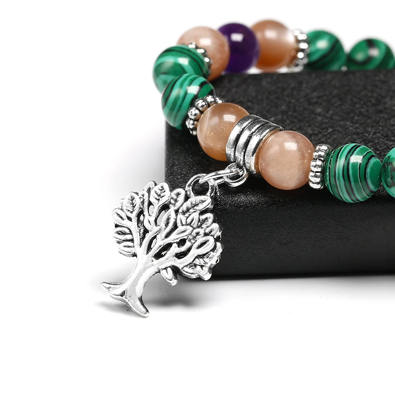 Натуральный солнечный камень с малахитом из бисера браслет для женщин ювелирные