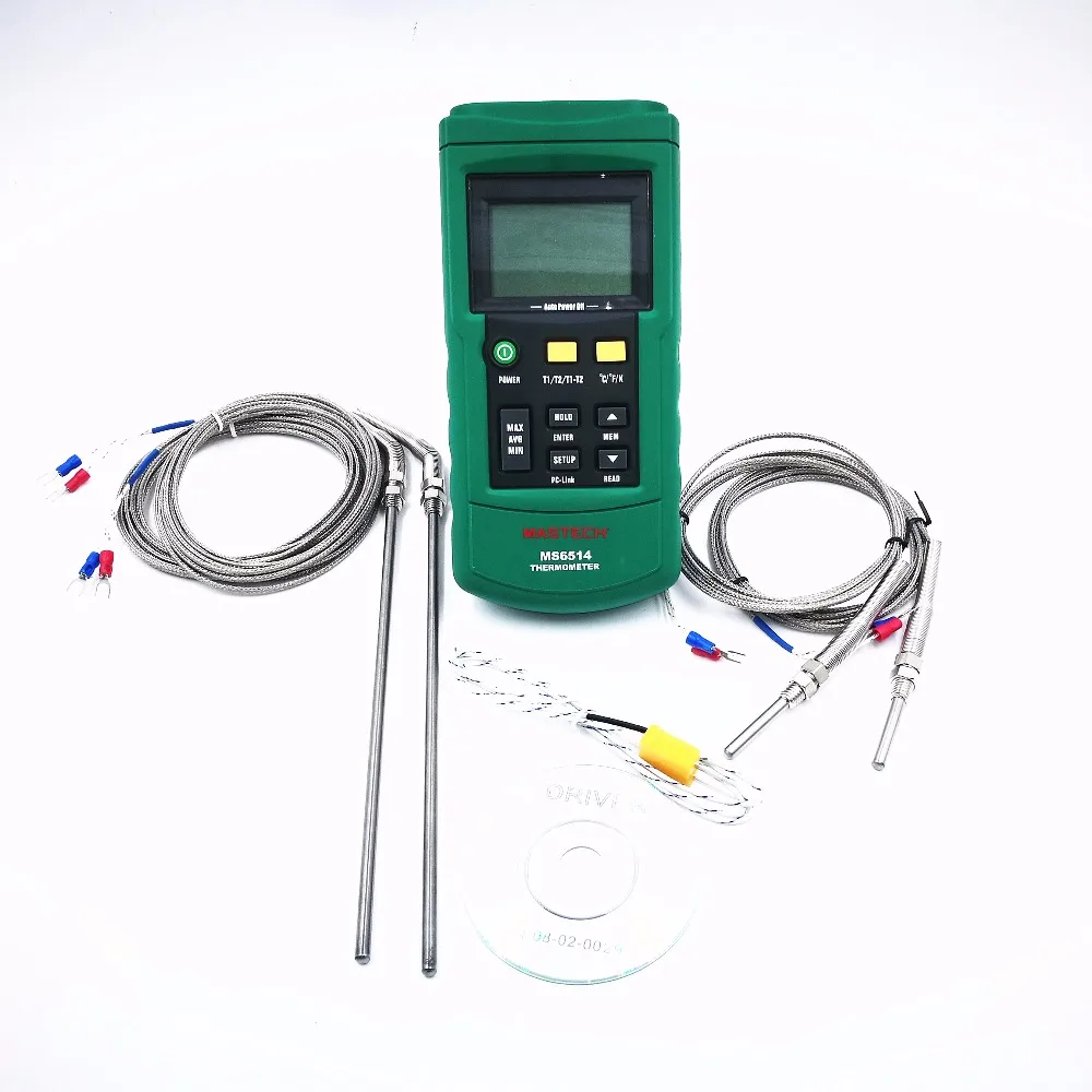 MASTECH MS6514 двухканальный цифровой термометр + 2 шт. 30 мм и 200 термопара типа K