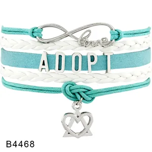 Infinity Love Adopt Adoptive Mom Dad Mother Father Baby Feet Adoption Child Care Aware Awareness Leather Bracelets for Women