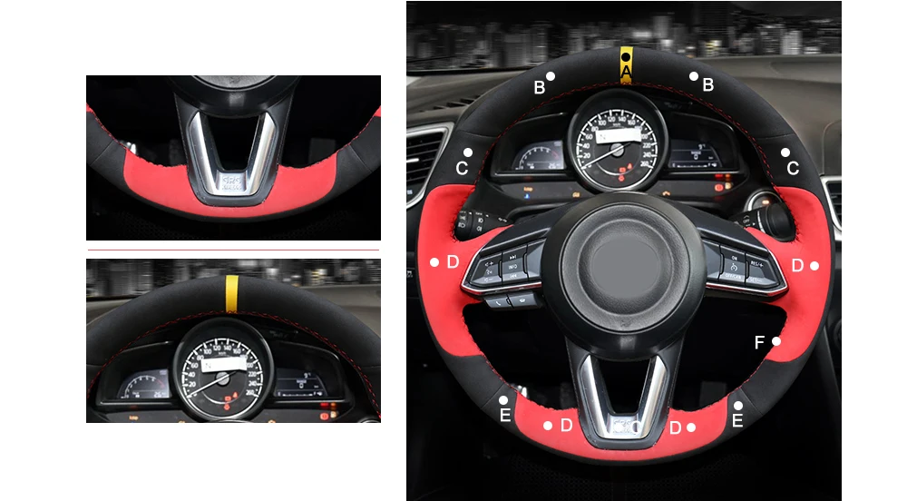 Черный чехол на руль из натуральной кожи для Mazda 3 Axela- Mazda 6 Atenza- CX-5 CX5- Mazda CX-9