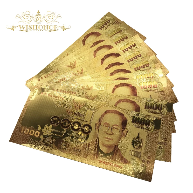 

1000pcs/lot Thailand Gold banknote 1000 Baht Banknote in 24k Gold Double Side Printing, Paper Money For Collection