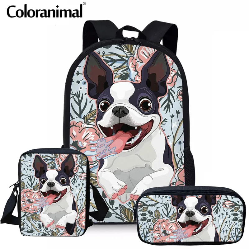 Школьный рюкзак для девочек и мальчиков Coloranimal Boston Terrier Детский комплект из 3