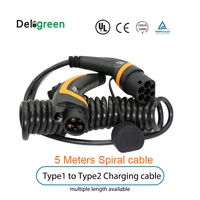 j1772 type 1 to type 2 iec62196 16a 32a for ev charging station with spiral cable 5 meter tuvul single phase