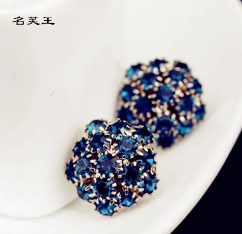 Europe luxury Nice female statement jewelry Blue Ball Crystal Flower piercing Stud Earring for Women Girls Gift Wholesale SALE |