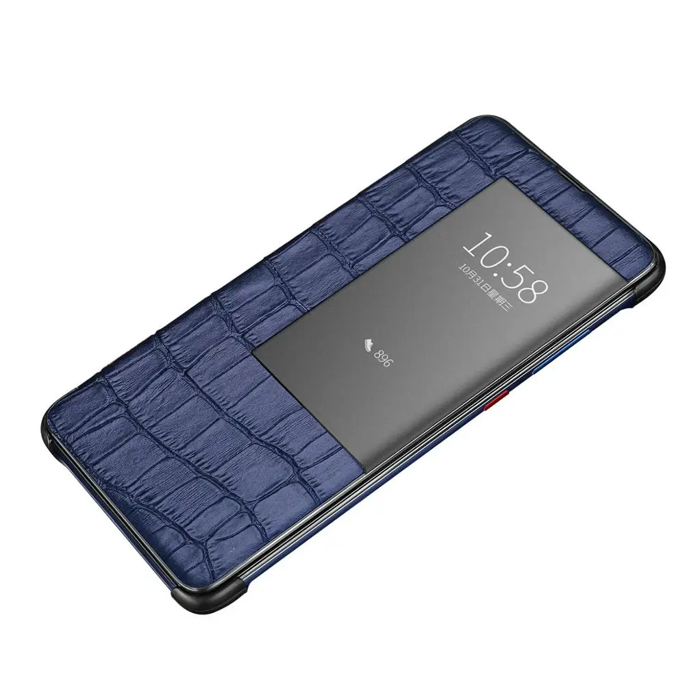Чехол из коровьей кожи с крокодиловым узором для huawei mate 10 20 Pro mate 20 Lite P20 Pro, флип-чехол, кошелек, чехол для телефона, чехол с умным окошком - Цвет: Blue