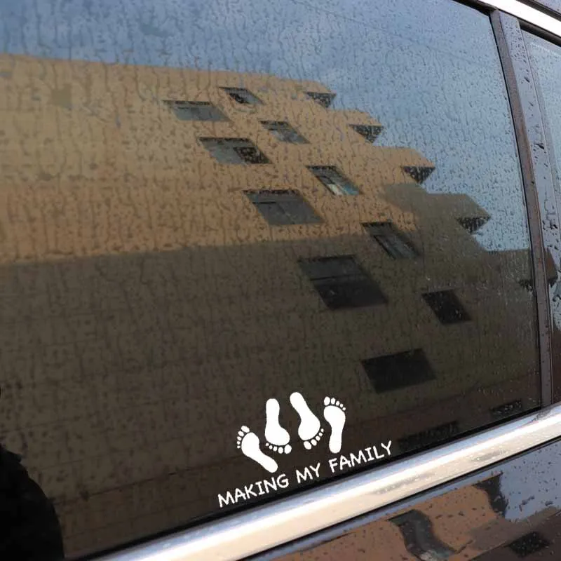

YJZT 14CM*6.9CM MAKING MY FAMILY Vinyl Car Sticker Decal Footprints Black/Silver C3-2190